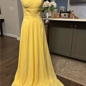 Aqua Yellow Ruched Halter Maxi Gown